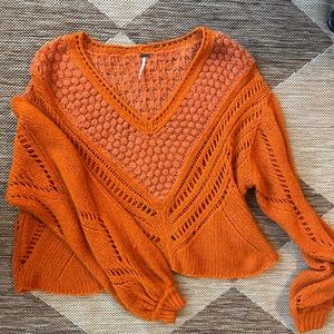 Free People Orange Crochet Knit Sweater Size Medium